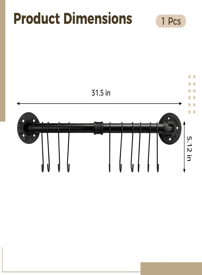 DORMIYA Heavy Duty Industrial Pipe Pot Rack, 31.5 in/80 cm Wall Mount Kitchen Organizer, Black Metal Storage Shelf for Pans, Lids, and Utensils - Image 2